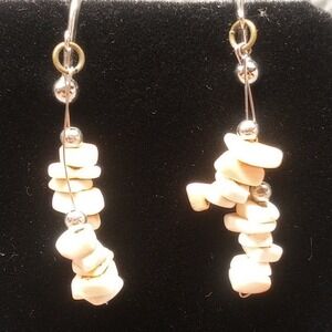 Handmade Natural Stone Chip Earrings Dangle Screw Back